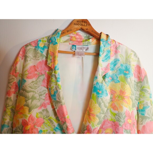 Sarah Taylor Collection Vintage 100% Silk Blouse Jacket Shrug Floral Size M - Picture 6 of 9